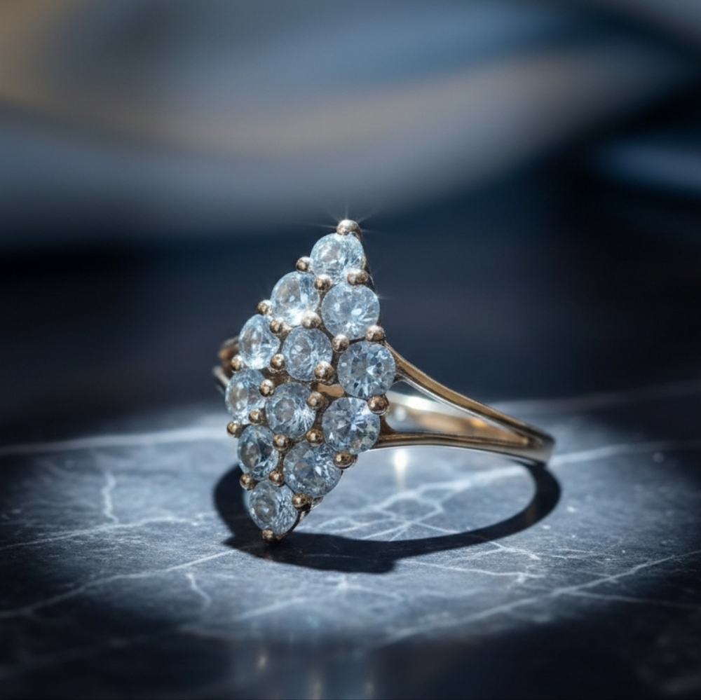 Premium Espirito Santo Aquamarine Cluster Ring Platinum Over Sterling Silver